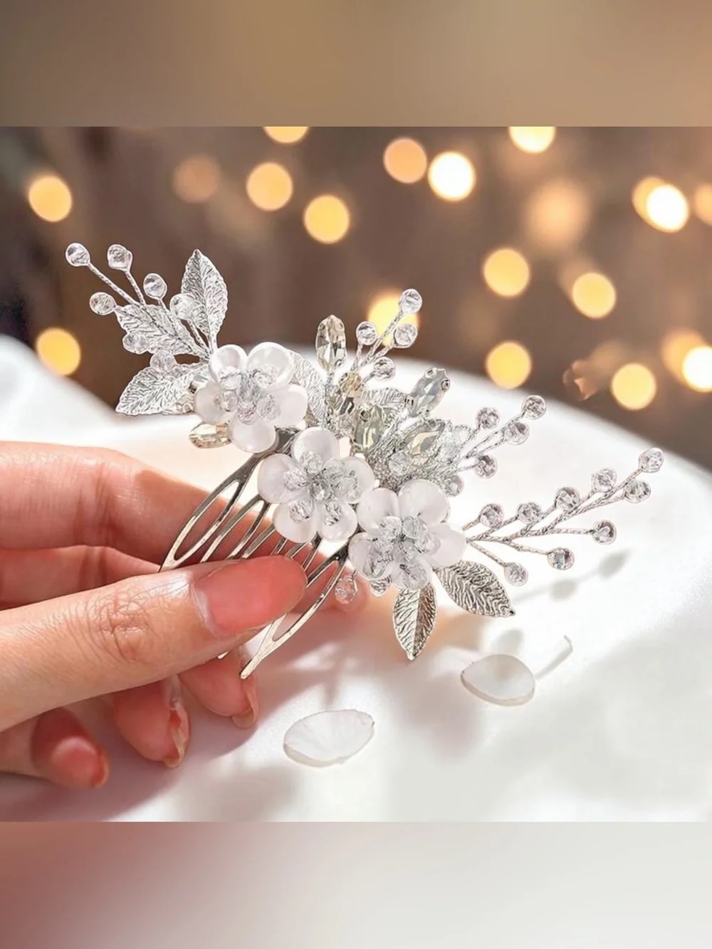 Silver Floral Bridal Hair Comb - Elegant Crystal Flower Hairpiece